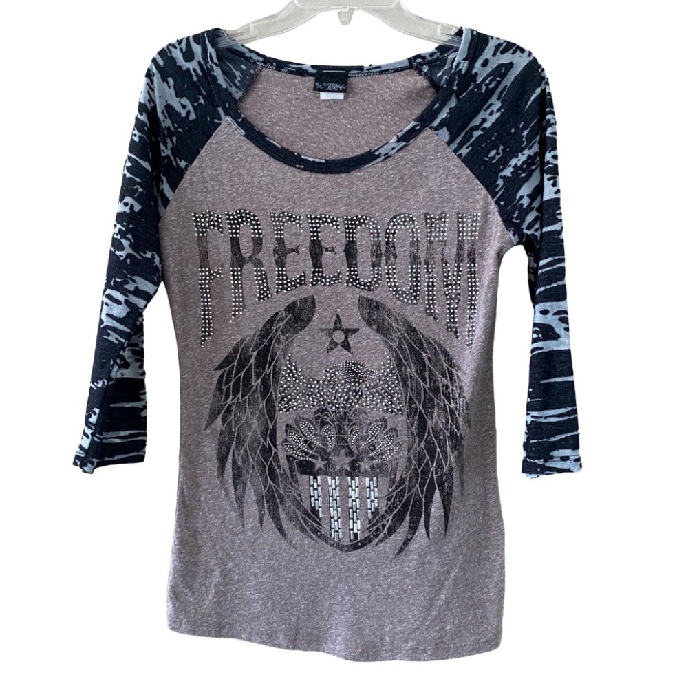 DAYTRIP Brown & Black Freedom Burnout Baseball Tee